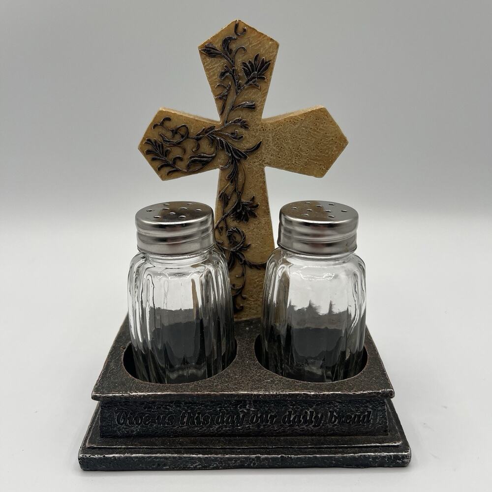Christian Faith Kitchen Decor Salt & Pepper Set Cross Holder DWK ©2017